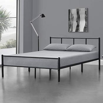 Cama Doble de Metal Laos 160 x 200 cm con Somier, Negro Mate