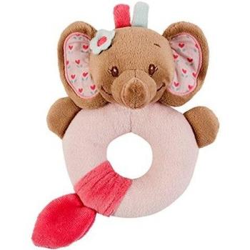 Nattou  - Sonajero  textil elefante rose, en rosa y beige.