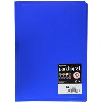 Grafoplás 1430133. Carpeta de Fundas Parchigraf, Folio, Azul, Cubiertas PP Semirígido Opaco, 10 Fundas Transparentes.
