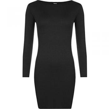 WearAll - Mujeres Manga Larga De BodyCon del Mini Vestido Top - Negro - 40-42