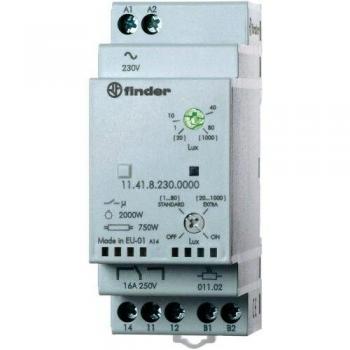 Finder Twilight Switch 11.41.8.230.0000, DIN rail, Operating voltage: 230 V AC, Light sensitivity: 1, 30 - 80, 1000 lx, lx, 1 change-over