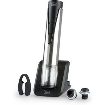 Trebs 99268 abrebotellas de vino de acero inoxidable, eléctrico, Diseño con función de vacío, cortador, 2 Tapones, sacacorchos, con estación de carga