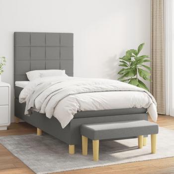Cama box spring con colchón de muelles gris oscuro 90x200 cm tela