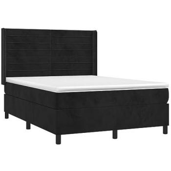 Cama Box Spring con Colchón y LED Negro 140x190 cm en Terciopelo