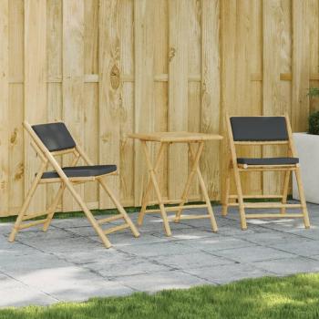 vidaXL 3 Piece Folding Bistro Set with Dark Grey Cushions Bamboo
