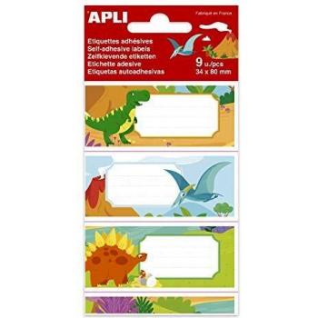 APLI 18439 - Etiquetas escolares Dinosaurios 9 u.