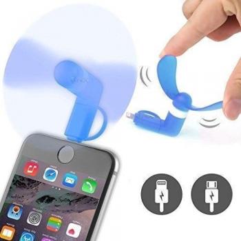 ONX3® (Azul) Alcatel OneTouch PIXI 3 (7 Universal Mobile Cell Teléfono Enfriamiento Portátil bolsillo Tamaño ventilador Accesorio 2 in 1 Conector Para Android Micro USB Y IOS iPhone