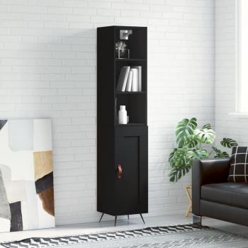 Aparador alto de madera contrachapada negro 34,5x34x180 cm con 1 puerta de madera, mueble de almacenaje para salón, buffet y armario auxiliar