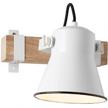 Foco de pared Plow, pantalla blanca y madera clara, 1x A60 E27, cabezal giratorio