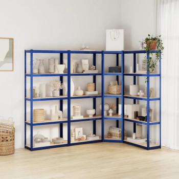 Estantería 5 niveles 4 uds acero y madera contrachapada azul