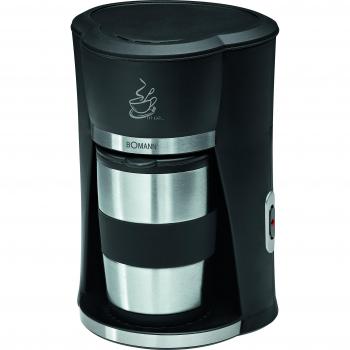 Bomann KA 180 CB Cafetera de Goteo, Capacidad 1 Taza con Termo, Color Negro Plata, 420 W, 0.3 litros, Acero Inoxidable