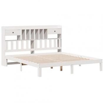 Cama con estantería sin colchón 180x200 cm en madera maciza blanca