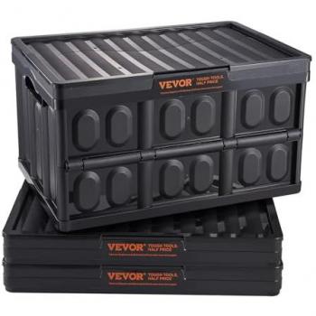 Collapsible Heavy-Duty Storage Bins with Lids, 45L, 3-Pack - Folding Plastic Crates for Clothes, Toys, and Books
