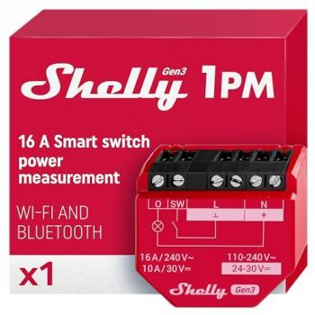 Shelly 1PM Gen3 - Relé Interruptor Inteligente Rojo, con control remoto vía app, compatible con asistentes de voz, monitorización de energía y diseño compacto