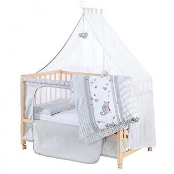 Cuna Cododo Jumbotwins 60 x 120 cm Natural con Textiles y Ruedas de Frenos