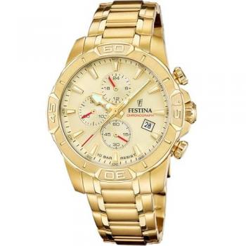 Reloj de Hombre Festina Timeless Chronograph F20705/2 Acero Inoxidable Dorado, Cronógrafo Analógico con Correa de Acero