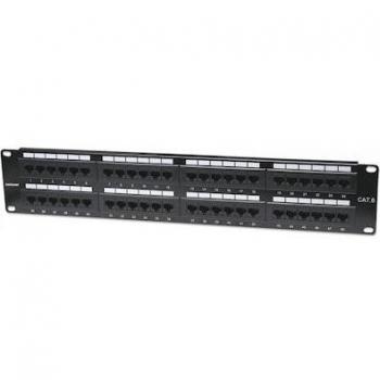 Intellinet 560283 Cat6 UTP Patch Panel, 48-Port, 2U, Black with RJ-45 Gold Plated Contacts for Fast Ethernet and Gigabit Ethernet