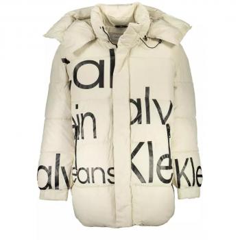 Elegant Beige Hooded Down Jacket with Removable Hood - Size L