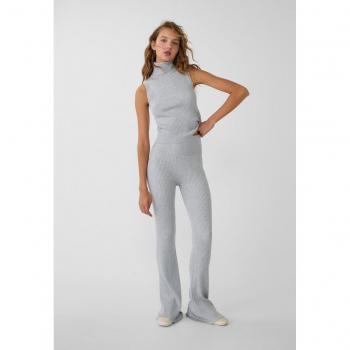 Grey Melange Flared Knit Trousers M