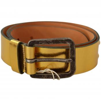 John Galliano Gold Genuine Leather Rustic Silver Buckle Waist Belt - 100 cm / 40 Inches