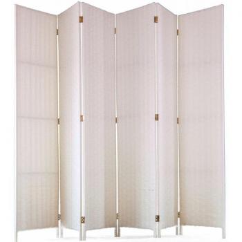 Biombo Pegane de 6 paneles en fibras naturales color blanco - Dimensiones: 180 x 270 cm