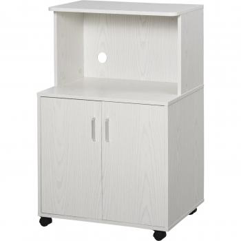 HOMCOM Aparador Auxiliar para Microondas Armario de 2 Puertas y Estante Ajustable con Ruedas Carga 70 kg 60,4x40,3x97 cm