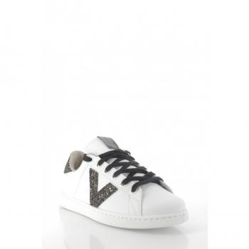 Victoria - Zapatillas deportivas blancas con logo y trasera de glitter