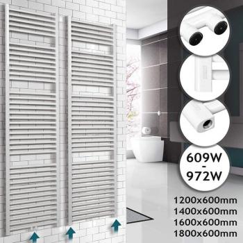 Secador de Toallas de Baño Aquamarin® - Montaje en Pared, 1600x600mm, Agua Caliente, Acero Blanco, Vertical, Entrada Central o Lateral