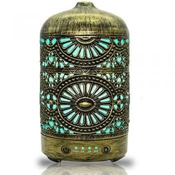 MAINELUX Humidificador de Aceites Esenciales, Humidicador ultrasonico, Difusores Humidificadores de aromas ,bebes, con LED Nocturna de 7 Colores, Apagado automático,Aromaterapia, dorado 100ml