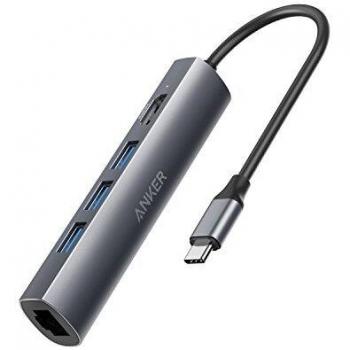 Anker 5-in-1 Premium USB-C Data Hub, with HDMI Output, 1-Gigabit Ethernet Port Network Adapter, 10 / 100 / 1000 Mbps Compatible, 3 USB 3.0 Ports, for MacBook Pro 2016 / 2017, ChromeBook, XPS and More