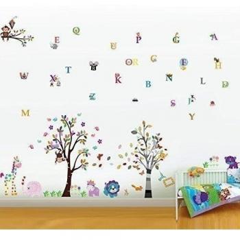 Walplus DF5099 Paquete combo de animales felices más WS3012, el alfabeto, más WS6012 adhesivo mural colorido de marco de foto, multicolor