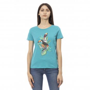 Trussardi Action Light Blue Cotton T-Shirt - Female, Size L, Front Print