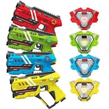 VATOS Pistola Láser - Juego de Pistola Láser Infrarrojo con Chalecos 4 Pack - Juego Láser Multifunción para Niños Interior y Exterior, Regalos Divertidos Grupales para Niños de 6+ Años Niños Niñas