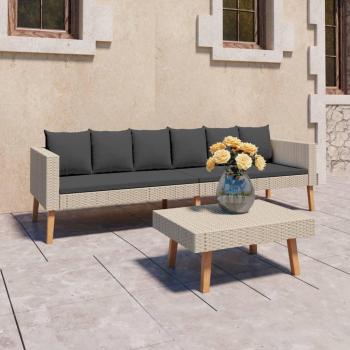 2-Piece Beige Poly Rattan Garden Lounge Set with Cushions