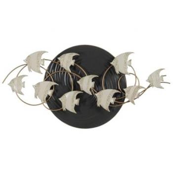 Decoración de Pared en Hierro con Diseño de Peces en Blanco y Negro - 119,4 x 7 x 59,7 cm