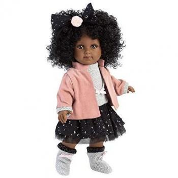 Llorens 53526 Zuri - Muñeca de Pelo Negro con rizos Negros y Ojos Marrones, Cuerpo Suave, Incluye Traje Moderno, 35 cm, Multicolor
