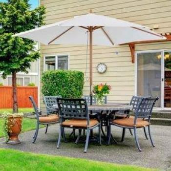 Sombrilla Parasol de Madera Ø250x230cm para Exterior con Sistema de Polea y Ventilación Superior - Blanco