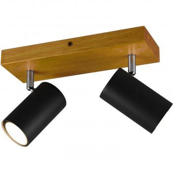 Spot de Techo Marley 2 Luces GU10 Negro Mate con Base de Madera