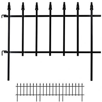 Vallas Jardín Metálicas Góticas, 4 Paneles de 45,5x226 cm con Estacas, Diseño Decorativo Negro - Relaxdays