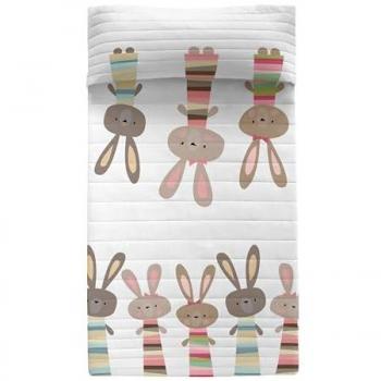 Colcha Infantil Rabbit Family Multicolor 180x260 cm, 100% Algodón (Exterior) y 100% Poliéster (Relleno), Calidad de 150 TC, Fabricado en España