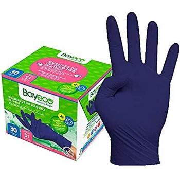 Bayeco - Guantes un solo uso - Nitrilo - Color Azul Claro - Ambidiestros - Dedos texturizados para mejor agarre - Aptos para alérgicos al látex - Pack dispensador de 30 unidades - Talla S