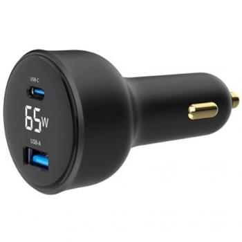 Cargador Rápido para Coche GEMBIRD USB de 2 Puertos, Tipo C PD, LCD, 65W, Negro