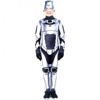 Disfraz Infantil de Robot Retro Plateado con Capucha y Detalles Futuristas