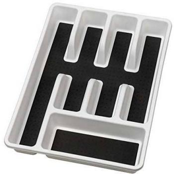 Portaposate Antiscivolo 5 Scompartimenti, Inserto para Cajones, Polipropileno, 26.5 x 5 x 36.5 cm, Blanco