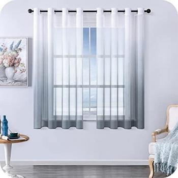 MRTREES 2 Piezas Cortinas Salon Visillos Cortos Translúcida Visillo Color Degradado Leve de Dormitorio Moderno Ventana 140×175cm Gris Visillos Salon Paneles para Habitacion Niños Sala Comedor Balcon