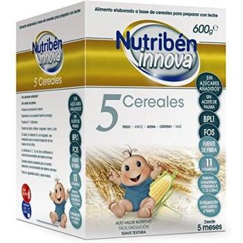 Nutribén Papillas Innova 5 Cereales, Alimento Para Bebés Desde Los 5 Meses, 600g
