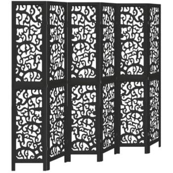 Biombo separador de 6 paneles de madera maciza Paulownia negro