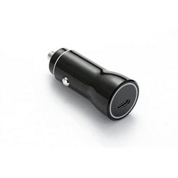 Cargador de Mechero para Auto 1 Puerto USB-C - 20W/3A - con Cable USB-C/USB-C Trenzado de 1.50m - Negro