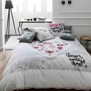 Today 015694 Love Wonderfull Juego de cama con funda nórdica de 220 x 240 cm y 2 fundas de almohada de 63 x 63 cm, algodón, multicolor