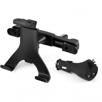 Technaxx 4572 cargador de coche Juego TE 07, montar el reposacabezas para Tablet / PC / teléfono inteligente con cargador USB dual